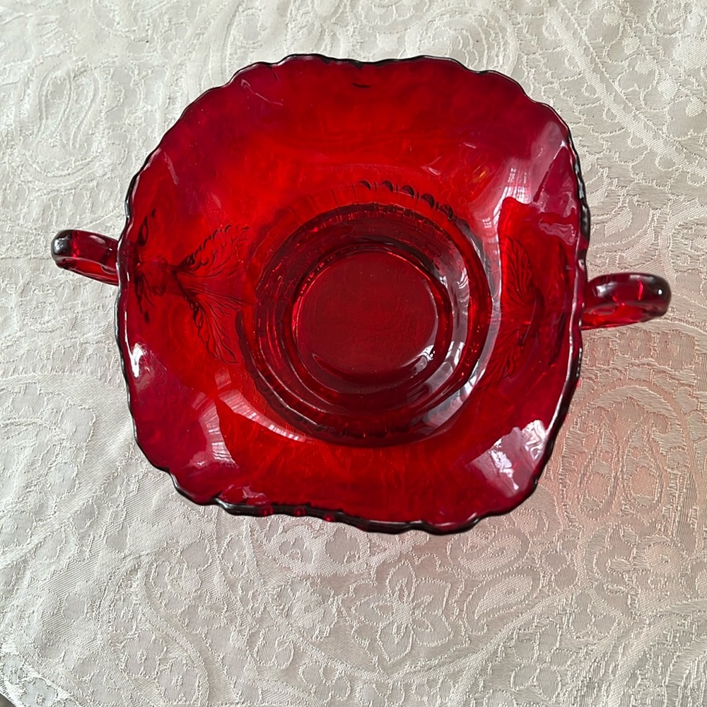 Vintage Ruby Red Bowl,Small Red Glass Bowl, Double Handled Bowl in EUC
